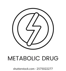 A lightning bolt within a circle icon in vector, representing energy or metabolism stimulation, with an editable stroke.