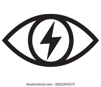 Lightning bolt within an eye concept icon with lightning electric abstract minimalist perceive intellect vigilance strength contrast creative