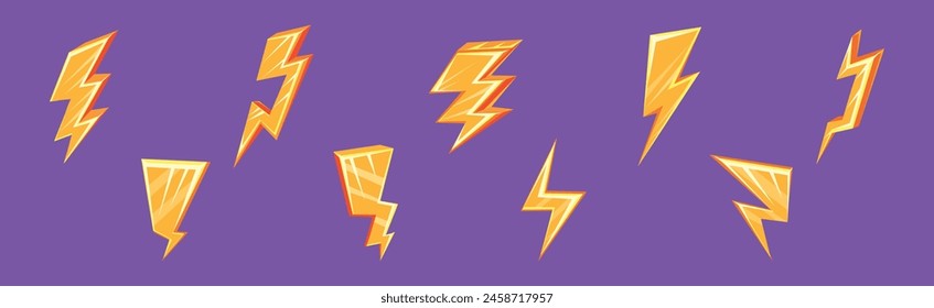 Lightning Bolt Yellow Flash and Strike Vector Set