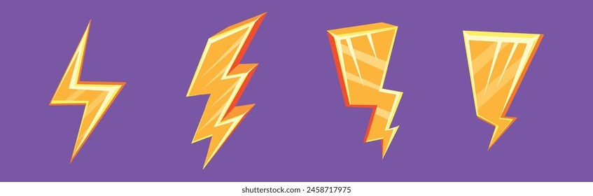 Lightning Bolt Yellow Flash and Strike Vector Set