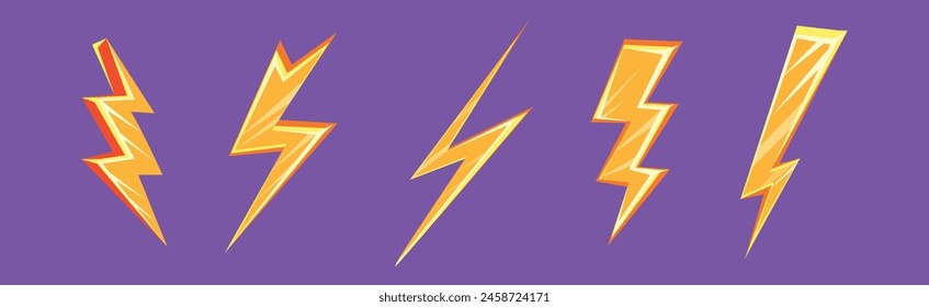 Blitz-Bolzen-Gelb-Blitz und Strike-Vektorgrafik Set
