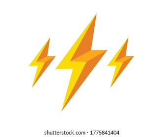 Lightning bolt yellow vector simple flat sign isolated on white, energy or brainstorming concept, bright idea.