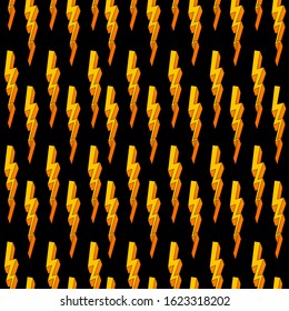 Lightning bolts energy seamless pattern on black background. Vector illustration