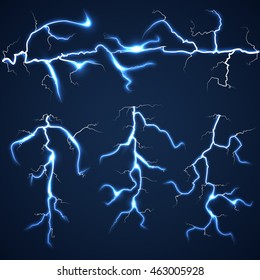 Lightning bolts over dark sky set