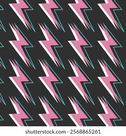Lightning bolts Seamless Pattern. pink and Black repeating background.