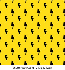 Lightning bolts Seamless Pattern. Yellow and Black repeating background.