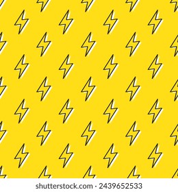 Lightning bolts Seamless Pattern. Yellow and Black repeating background.