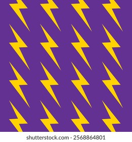 Lightning bolts Seamless Pattern. Yellow and purple repeating background.