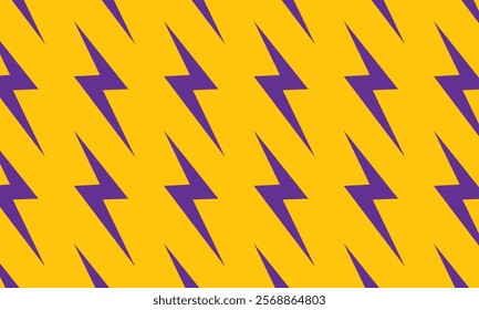 Lightning bolts Seamless Pattern. Yellow and purple repeating background.
