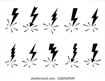 Lightning bolts vector logo set. Concept of energy and electricity. Flash collection. Power and electric symbols, high speed, swiftness and rapid emblem.