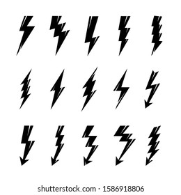 Lightning bolts vector logo set. Concept of energy and electricity. Flash collection. Power and electric symbols, high speed, swiftness and rapid emblem.