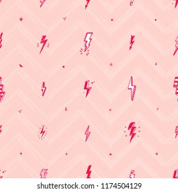 
Lightning Bolts Vector Seamless Pattern. Repeat Background with Hand Drawn Doodle Lightning Bolt Signs, Thunderbolts, Energy Thunder bolt, Warning Symbol  illustration