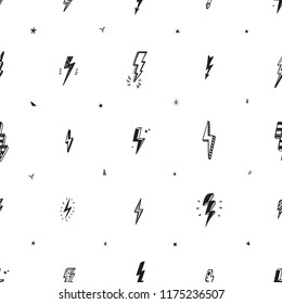 
Lightning Bolts Vector Seamless Pattern. Repeat Background with Hand Drawn Doodle Lightning Bolt Signs, Thunderbolts, Energy Thunder bolt, Warning Symbol  illustration