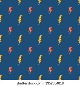 Lightning Bolts Vector Seamless Pattern. Colorful Background with Doodle Lightning Bolt Signs, Thunderbolts, Energy Thunder bolt, Warning Symbol illustration