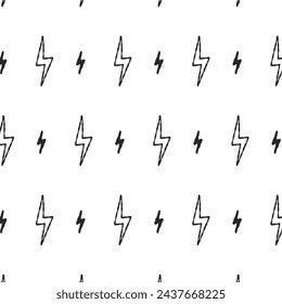 Rayo pernos vector patrón sin fisuras. Doodle señales de rayos, relámpago, tornillo de trueno de energía, ilustración de símbolo de advertencia