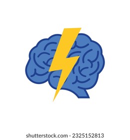 lightning with brain like brainstorm icon. concept of good idea or quick and correct solution. simple flat style modern creativity vision logotype graphic art design isolated on white background