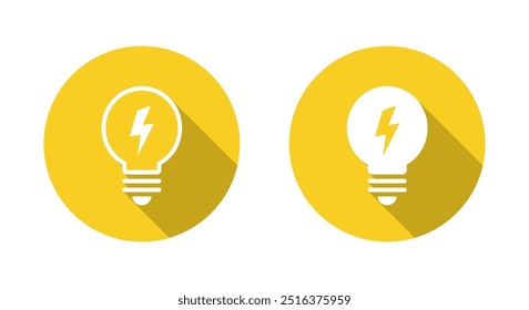 Icono de la bombilla del relámpago con la sombra larga. Lámpara con concepto de flash