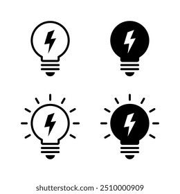 Conjunto de iconos de bombilla de luz. Lámpara con símbolo de señal de flash