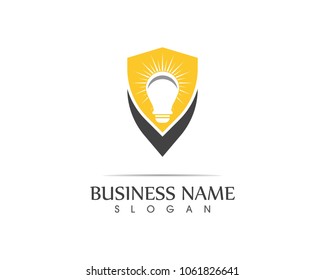 Lightning bulb shield logo design concept