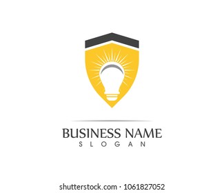 Lightning bulb shield logo design concept