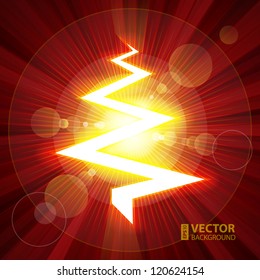 Lightning christmas tree with burst of light and lens flares vector illustration