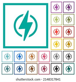 Lightning in circle flat color icons with quadrant frames on white background