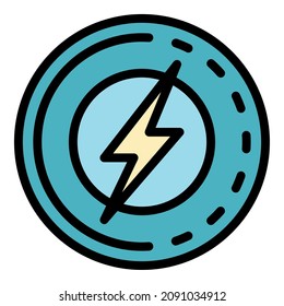 Lightning in a circle icon. Outline lightning in a circle vector icon color flat isolated