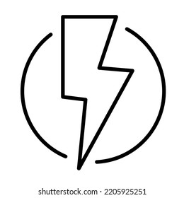Relámpago en un icono de línea circular con trazo editable. Icono lineal.