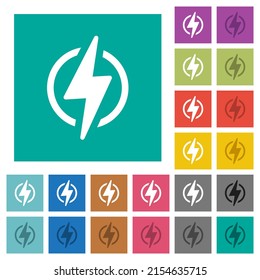 Lightning in circle multi colored flat icons on plain square backgrounds. Included white and darker icon variations for hover or active effects.
