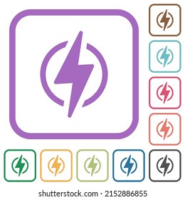 Lightning in circle simple icons in color rounded square frames on white background