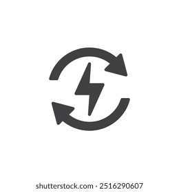 Lightning with a circular arrows around vector icon. filled flat sign for mobile concept and web design. Recharge process glyph icon. Symbol, logo illustration. Vector graphics