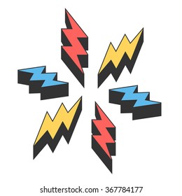 Lightning circular color isometric. Colorful icon around storm lightning. Thunderbolt 3d. Vector illustration