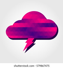Lightning and cloud with a colored triangles forming a gradient, purple to pink.
