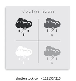 Lightning with cloud flat black and white vector icon. Thunderstorm sign.