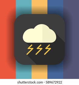 lightning and cloud flat icon with long shadow, vector illustration