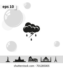 Lightning cloud icon. Thunderstorm sign.
