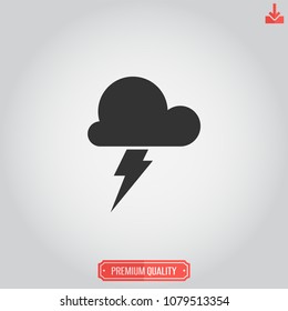 Lightning cloud icon,thunder cloud vector,storm sign isolated on grey background,simple meterology illustration for graphic design, web and mobile platforms.