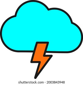 Lightning cloud Outline Vector Icon Design
