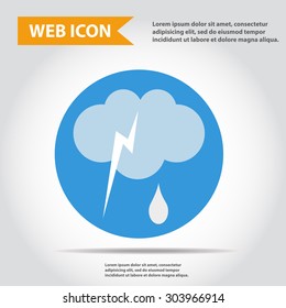 Lightning with cloud and rain, weather icon, synoptic, vector.