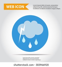Lightning with cloud and rain, weather icon, synoptic, vector.