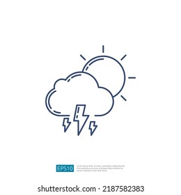Lightning Cloud and Sun. Rainy season Weather Outline Icon