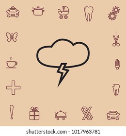 lightning and cloud, vector outline icon