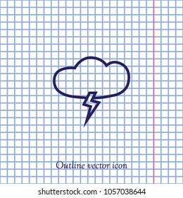 lightning and cloud, vector outline icon