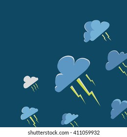 lightning clouds illustration blue yellow weather kids print