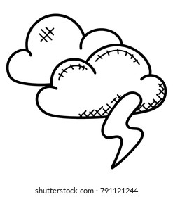 Lightning clouds. Thunderstorm or severe weather, doodle vector 
