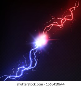 Lightning collision. Vs blast challenge, versus mma battle with red and blue electric lightning vector abstract magic power fight of lights concept