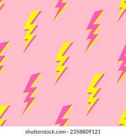 Lightning colorful seamless pattern on a pink background. Flat style design.Vector illustration for web and print.