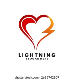 Combinación de relámpago con Plantilla de Vector de diseño de logotipo simple de contorno de amor. Cuidado del rayo, diseño del logotipo del corazón del rayo