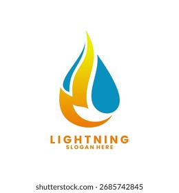 lightning combination with water droplets logo design vector template. Water Thunder logo design vector
