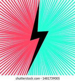 Lightning comic battle concept with rays blue and red burst.